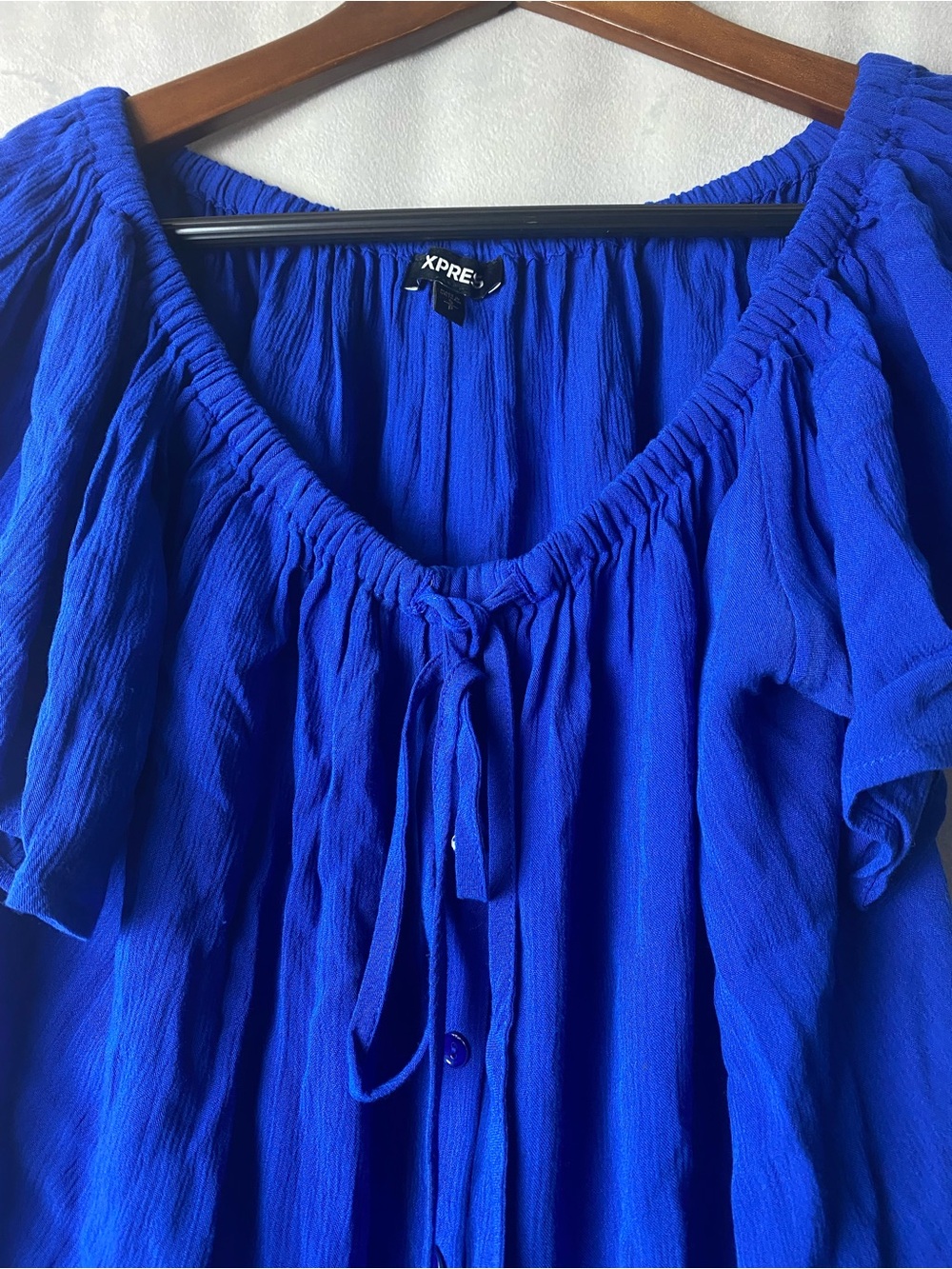 Express Vibrant Royal Blue Scoop-Neck Blouse colorful S/P - Picture 3 of 6